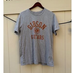 Gibson Guitars Graphic T-Shirt Mens Large Gray Orange Logo Short Sleeve Cotton